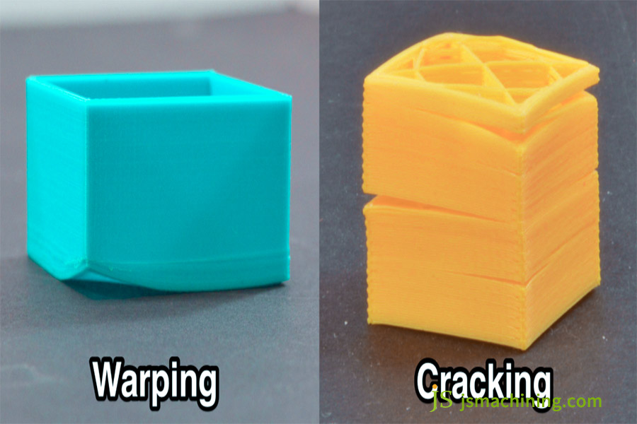 Examples of parts with warping and cracking defects